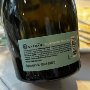 Produto: Vinho Espumante Chardonnay Frisante Marca: Vinhedos Capoani Características: - Tipo: Vinho espumante frisante - Variedade: Chardonnay - Volume: 750 ml (75 cl) - Produzido e engarrafado por: Vinhedos Capoani Eireli - Localização: Estrada RS 444, km 24,5 Vale dos Vinhedos, Bento Gonçalves, RS, Brasil - Ingredientes: Uva Chardonnay, água, açúcar e conservador INS 224 - Informações adicionais: Não contém glúten, deve ser consumido gelado, em local fresco, seco e na posição vertical. - Registro MAPA: RS - 002876-2.000012 - Contato: (54) 2102.5084 / (54) 2102.5000