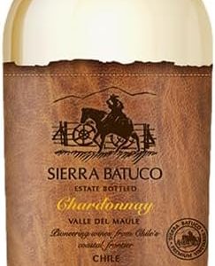 Garrafa de vinho branco Sierra Batuco Chardonnay 750 mL rótulo marrom e cápsula marrom-dourada