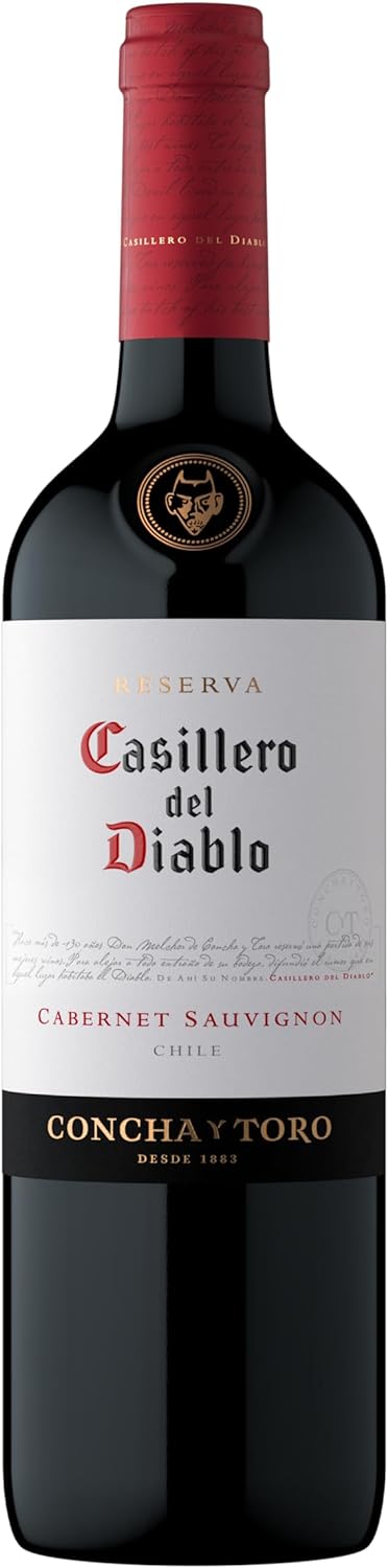 Garrafa de Vinho Tinto Casillero del Diablo Cabernet Sauvignon 750ml Concha y Toro rótulo branco e cápsula vermelha